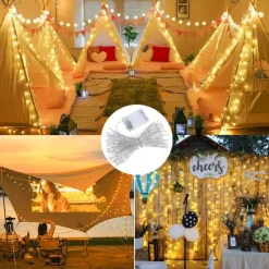 Elegant Wedding Reception Party Battery-Powered LED Festoon String Lights, Christmas String Fairy Lights 3/6/10M 30/40/80 LEDs for Bedroom, Wedding, Party & Valentine's Day Decor - 4pcs/1pc