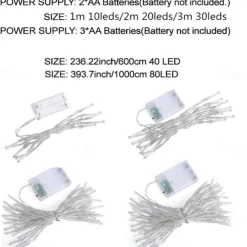 Elegant Wedding Reception Party Battery-Powered LED Festoon String Lights, Christmas String Fairy Lights 3/6/10M 30/40/80 LEDs for Bedroom, Wedding, Party & Valentine's Day Decor - 4pcs/1pc