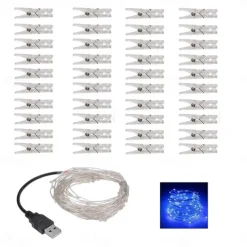 Elegant Wedding Reception Party Photo Clip LED String Lights 5M with 40 Clips for Dorm Party Garland Fairy Lights Christmas Decoration Party Wedding Bedroom Wall Bar Cabinet USB Powered