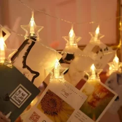 Elegant Wedding Reception Party LED Photo Clip String Lights Star Heart Butterfly for Weddings Holidays Party Christmas Bedroom Decroation 6M 40 LEDs