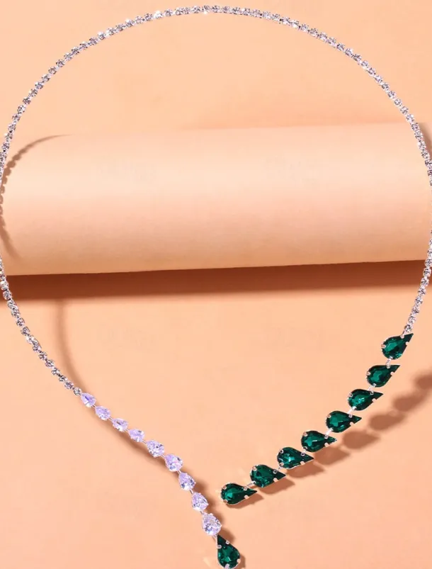 Emerald and Crystal Drop Necklace – Elegant Statement Jewelry for Weddings and Formal Events