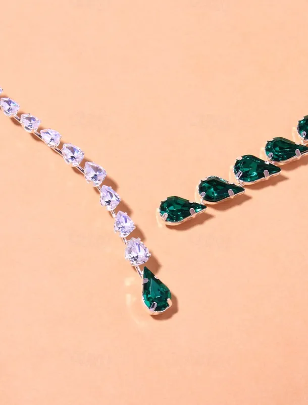 Emerald and Crystal Drop Necklace – Elegant Statement Jewelry for Weddings and Formal Events