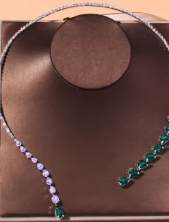 Emerald and Crystal Drop Necklace – Elegant Statement Jewelry for Weddings and Formal Events