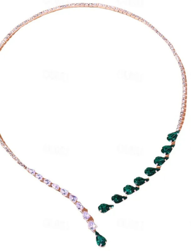 Emerald and Crystal Drop Necklace – Elegant Statement Jewelry for Weddings and Formal Events