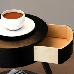 End Table with Lamp,Floor Lamp with Table Attached,Rustic Bedside Nightstand with Drawer and Wireless Charging for Bedroom,Living Room 110-240V