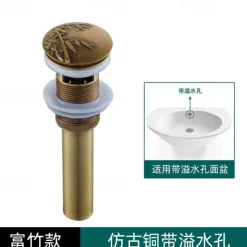 Engraved Antique Brass Pop Up Bathroom Sink Drain Strainer Stopper no Overflow Hole Kitchen Basin Sink Bottle Trap Drainer