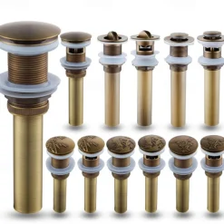 Engraved Antique Brass Pop Up Bathroom Sink Drain Strainer Stopper no Overflow Hole Kitchen Basin Sink Bottle Trap Drainer