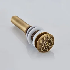 Engraved Antique Brass Pop Up Bathroom Sink Drain Strainer Stopper no Overflow Hole Kitchen Basin Sink Bottle Trap Drainer