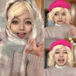 Enid Sinclair Wig.Enid Sinclair Cosplay WigCostume Wigs White Short Wavy Gradient Wig Women Girls Synthetic Hair Carnival Party Halloween Wigs