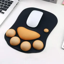 Ergonomic 3D Mouse Pad with Wrist Support Cute Cat Paw Soft Comfortable Silicone Wrist Rest Mice Mat Anti-Slip Wrist Pad for Computer Office Computer Game