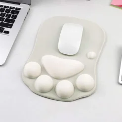 Ergonomic 3D Mouse Pad with Wrist Support Cute Cat Paw Soft Comfortable Silicone Wrist Rest Mice Mat Anti-Slip Wrist Pad for Computer Office Computer Game