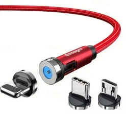 Essager Magnetic Charging Cable 540 Rotating Magnetic Phone Charger Nylon Braided Magnetic USB Cable For Phone Samsung Xiaomi Fast Charger Cord Phone Data Wire 3 In1