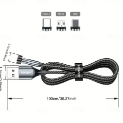 Essager Magnetic Charging Cable 540 Rotating Magnetic Phone Charger Nylon Braided Magnetic USB Cable For Phone Samsung Xiaomi Fast Charger Cord Phone Data Wire 3 In1