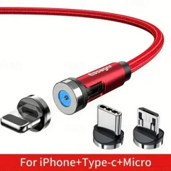 Essager Magnetic Charging Cable 540 Rotating Magnetic Phone Charger Nylon Braided Magnetic USB Cable For Phone Samsung Xiaomi Fast Charger Cord Phone Data Wire 3 In1