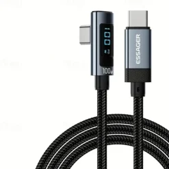 Essager 100W USB C To USB C Fast Charger 90 Degree Angle Charging Cable Display 5A Fast Charging USB C Data Cord