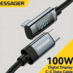Essager 100W USB C To USB C Fast Charger 90 Degree Angle Charging Cable Display 5A Fast Charging USB C Data Cord