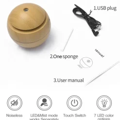 Essential oil diffuser with aroma USB ultrasonic humidifier for home aroma diffuser steam diffuser 7-color LED light 130 ML office