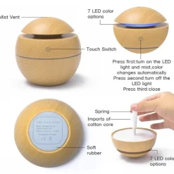 Essential oil diffuser with aroma USB ultrasonic humidifier for home aroma diffuser steam diffuser 7-color LED light 130 ML office