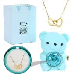 Eternal Rose Bear with Necklace,Valentines Day Gifts for Her Romantic Gift for Valentines Day, Wedding, Mothers Day and Anniversary