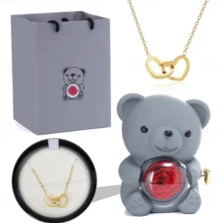 Eternal Rose Bear with Necklace,Valentines Day Gifts for Her Romantic Gift for Valentines Day, Wedding, Mothers Day and Anniversary