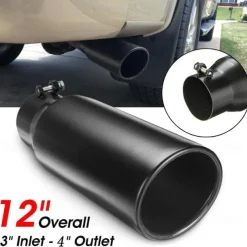 Exhaust Tip Universal Replacement Exhaust Tips for Trucks Black Stainless Steel Exhaust Pipe Throat Tail 3" Inlets 4" Outlet 12" Long