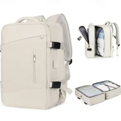 Expandable Travel Backpack with USB Charging Port – Large Capacity Carry-On Bag for Men and Women, Business, College, or Weekend Trips