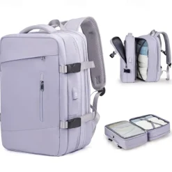 Expandable Travel Backpack with USB Charging Port – Large Capacity Carry-On Bag for Men and Women, Business, College, or Weekend Trips