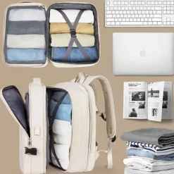 Expandable Travel Backpack with USB Charging Port – Large Capacity Carry-On Bag for Men and Women, Business, College, or Weekend Trips