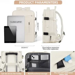 Expandable Travel Backpack with USB Charging Port – Large Capacity Carry-On Bag for Men and Women, Business, College, or Weekend Trips