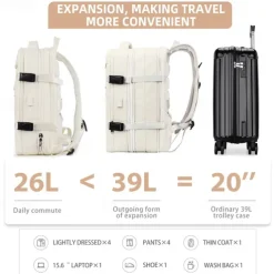 Expandable Travel Backpack with USB Charging Port – Large Capacity Carry-On Bag for Men and Women, Business, College, or Weekend Trips