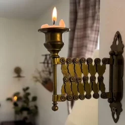 Extending Taper Candle Holder, Vintage Wall-Mounted Candle Holder, Aged Brass Candle Display Metal Candlestick Accordion Sconces, Antique French of Accordion Sconces for Living Room