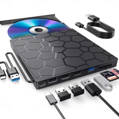 External CD/DVD Drive for Laptop, DVD Player for Laptop 8 in 1 USB 3.0 Ultra-Slim Portable CD Burner External Disk Drive Optical Compatible with Laptop Desktop
