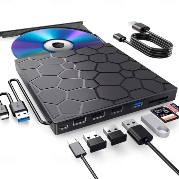 External CD/DVD Drive for Laptop, DVD Player for Laptop 8 in 1 USB 3.0 Ultra-Slim Portable CD Burner External Disk Drive Optical Compatible with Laptop Desktop
