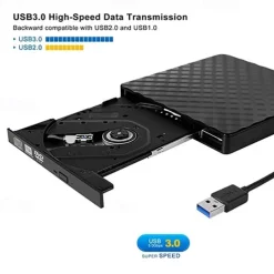 External USB3.0DVD RW CD Burner Portable Optical Drive Burner Reader Player For PC Laptop MacBook Windows 7/8/10/11/XP/Vista/Linux OS