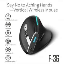 F-36 Ergonomic Vertical Mouse Right Left Hand 2.4G+BT1+BT2 Wireless Computer Gaming Mice Optical USB Mice for Computer Desktop