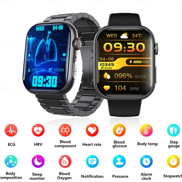 F100 Smart Watch Bluetooth Call 2.1inch Large Screen ECG HRV 24 Hrs Heart Rate Health Monitor SOS Men Women Smartwatch