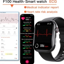 F100 Smart Watch Bluetooth Call 2.1inch Large Screen ECG HRV 24 Hrs Heart Rate Health Monitor SOS Men Women Smartwatch