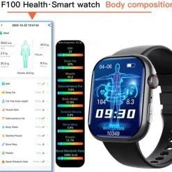 F100 Smart Watch Bluetooth Call 2.1inch Large Screen ECG HRV 24 Hrs Heart Rate Health Monitor SOS Men Women Smartwatch