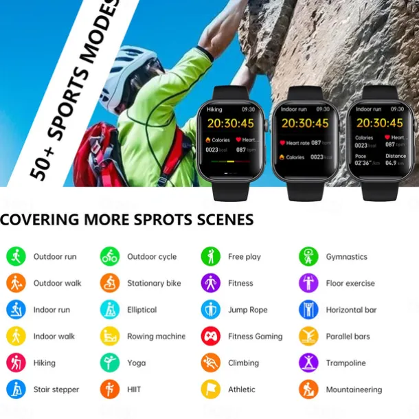 F100 Smart Watch Bluetooth Call 2.1inch Large Screen ECG HRV 24 Hrs Heart Rate Health Monitor SOS Men Women Smartwatch