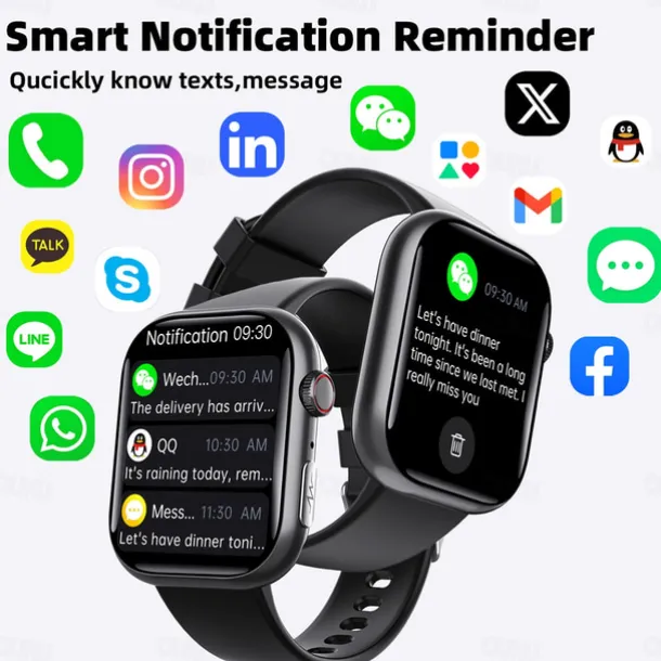 F100 Smart Watch Bluetooth Call 2.1inch Large Screen ECG HRV 24 Hrs Heart Rate Health Monitor SOS Men Women Smartwatch