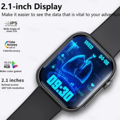 F100 Smart Watch Bluetooth Call 2.1inch Large Screen ECG HRV 24 Hrs Heart Rate Health Monitor SOS Men Women Smartwatch