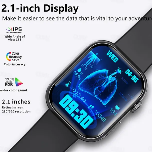 F100 Smart Watch Bluetooth Call 2.1inch Large Screen ECG HRV 24 Hrs Heart Rate Health Monitor SOS Men Women Smartwatch