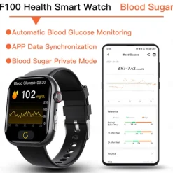 F100 Smart Watch Bluetooth Call 2.1inch Large Screen ECG HRV 24 Hrs Heart Rate Health Monitor SOS Men Women Smartwatch