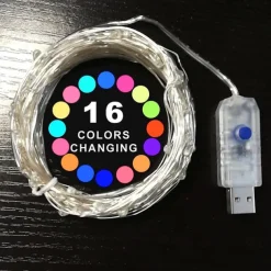 Fairy Lights 100 LED 33 FT Christmas Lights USB Plug 16 Colors Changing Silver Wire Firefly Lights with IR24 Key Remote Control for Indoor Party Halloween Christmas