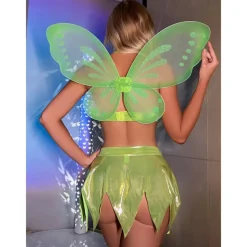 Fairytale Tinker Bell Halloween Cosplay Costume Wings Bra Glossy Sexy Costume Adults' Women's Carnival Masquerade Mardi Gras Performance Party Halloween Easy Halloween Costumes Dress Up