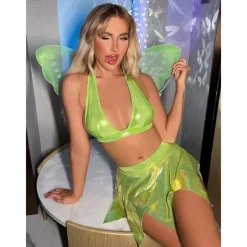Fairytale Tinker Bell Halloween Cosplay Costume Wings Bra Glossy Sexy Costume Adults' Women's Carnival Masquerade Mardi Gras Performance Party Halloween Easy Halloween Costumes Dress Up