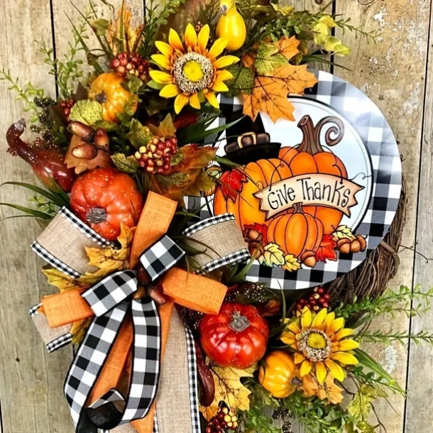 Fall Wreath Thanksgiving Wreath for Front Door Simple Fall Sign for Halloween Thanksgiving Outdoor Decor Hanging Ornaments