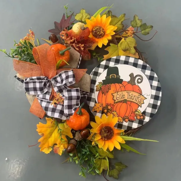 Fall Wreath Thanksgiving Wreath for Front Door Simple Fall Sign for Halloween Thanksgiving Outdoor Decor Hanging Ornaments