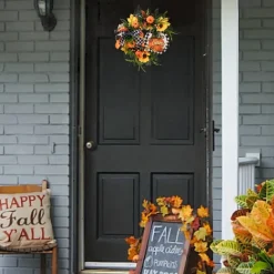Fall Wreath Thanksgiving Wreath for Front Door Simple Fall Sign for Halloween Thanksgiving Outdoor Decor Hanging Ornaments
