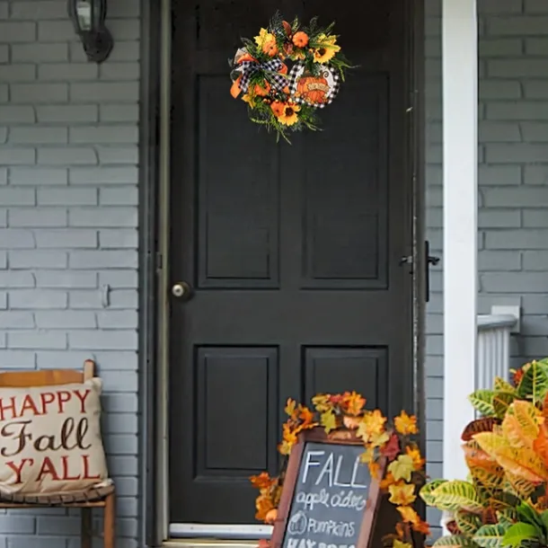 Fall Wreath Thanksgiving Wreath for Front Door Simple Fall Sign for Halloween Thanksgiving Outdoor Decor Hanging Ornaments